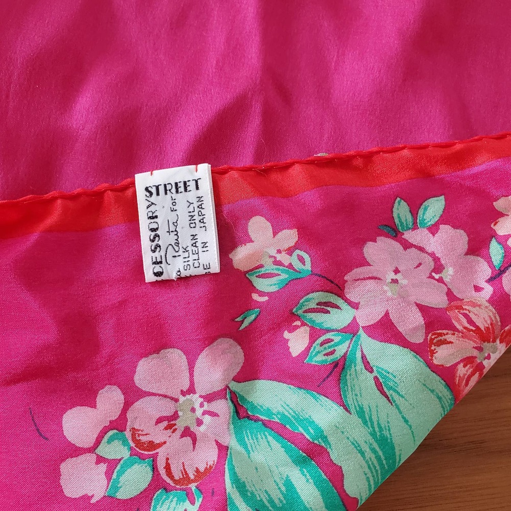 Vintage Accessory Street Silk Made in Japan Long Rectangle Floral Scarf Pink - Picture 3 of 4